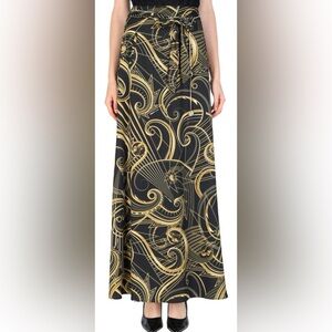 Versace Jeans Collection Black and Gold Patterned Maxi Skirt